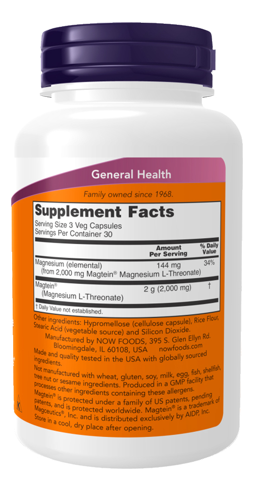 Magnésio L-treonato Magtein Now Foods 90 Cáps Importado - Imagem 2