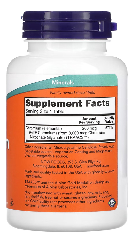 Cromo Gtf 200mcg Forma Ativa Now Foods 250tabs Importado - Imagem 2