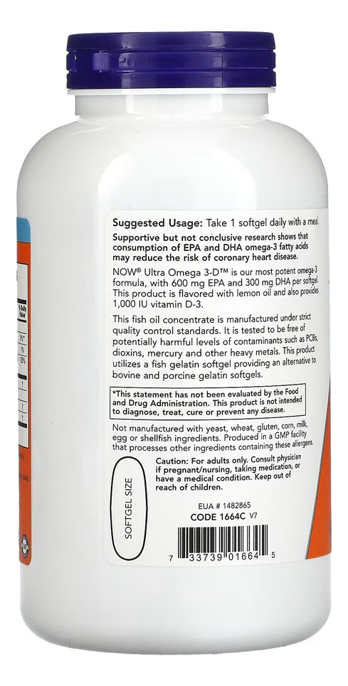 Ultra Omega 3d 600epa/300dha 180soft Importado 2un Now Foods - Imagem 4