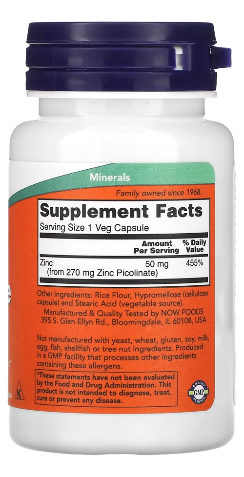 Nowfoods Zinco Picolinato 50mg 60cap Distribuidor Autorizado - Imagem 2
