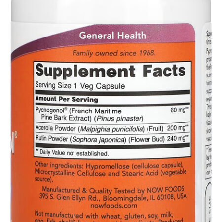 Pycnogenol 60mg Now Foods 50 Veg Caps Importado 4un - Imagem 3