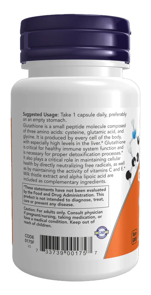 Glutationa 500mg Now Foods Glutathione 30 Veg Caps 3un - Imagem 5