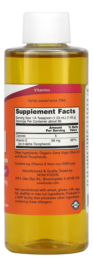 Vitamina E Oil Now Foods Mixed Tocoferol 118ml +porta Cáps - Imagem 2