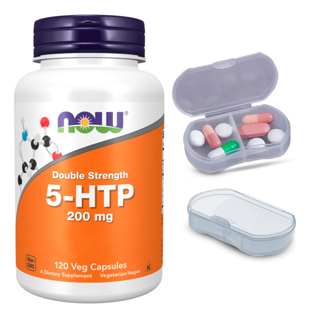 5-htp 200mg Now Foods Dupla Força 120 Caps + Porta Cápsulas