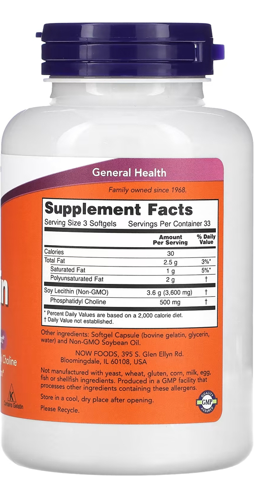 Lecitina Lecithin 1200mg 100cap Softgels Nowfoods Importado - Imagem 3