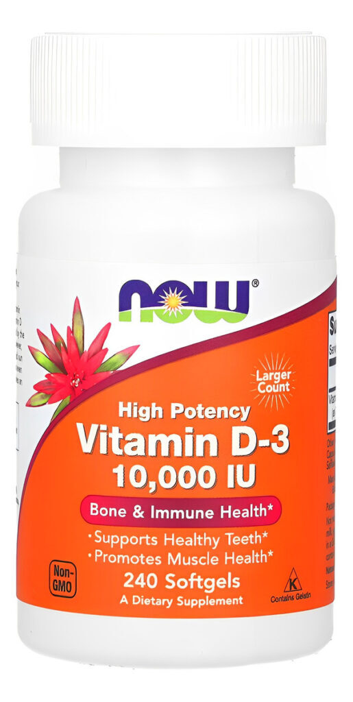 Now Foods Vitamina D3 250mcg Alta Potência 240 Softgels Sabor Sem Sabor