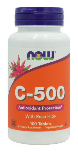Vitamina C 500mg Com Rosa Mosqueta Now Foods 100tab Sabor Sem Sabor