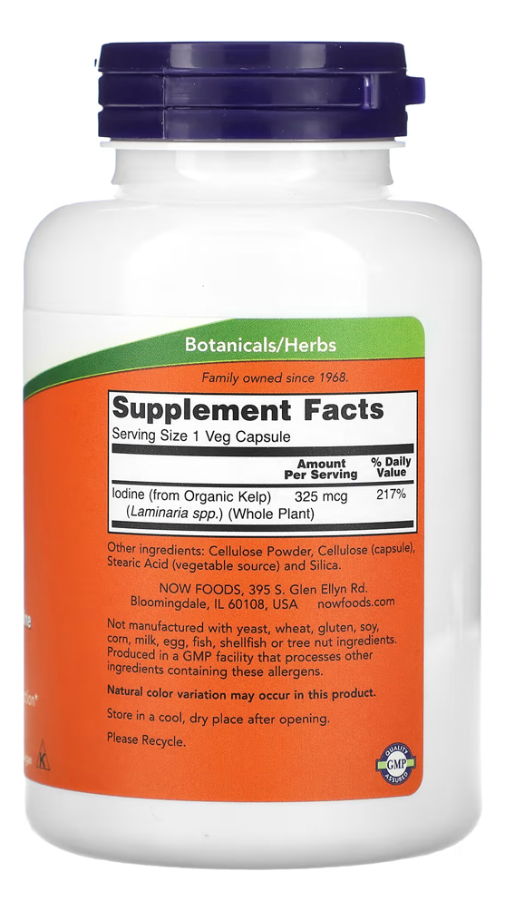Kelp 325mcg Iodo Natural 250 Caps Importado 2un Now Foods - Imagem 3