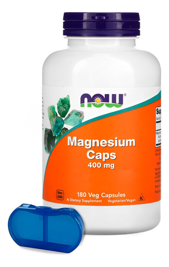 Now Foods Magnésio Magnesium 400mg 180veg Cáps +porta Cáps Sabor Sem Sabor