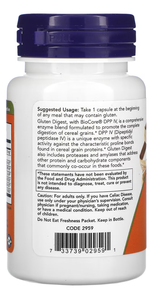 Gluten Digest Enzimas Digestivas 60 Veg Nowfoods Importado - Imagem 2