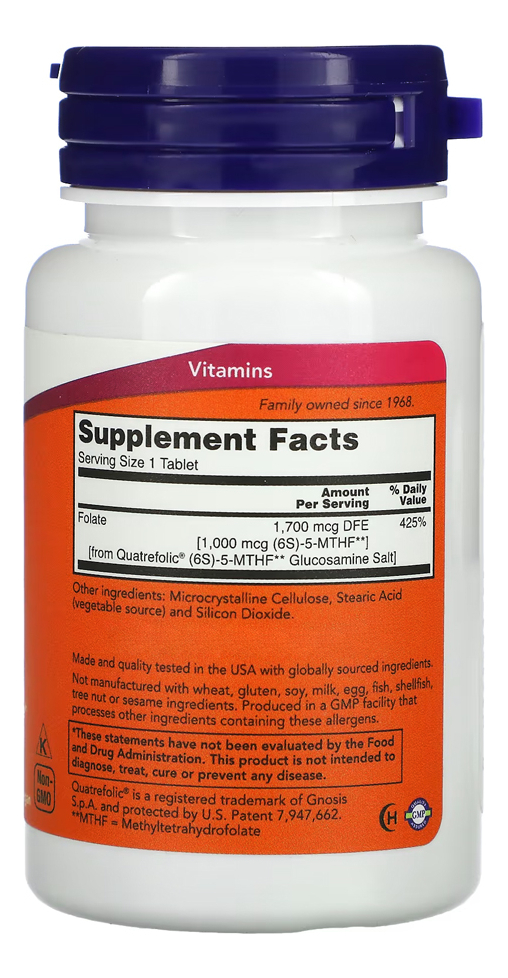 Now Foods Metilfolato Methyl 1000mcg 90 Tablets - Imagem 2