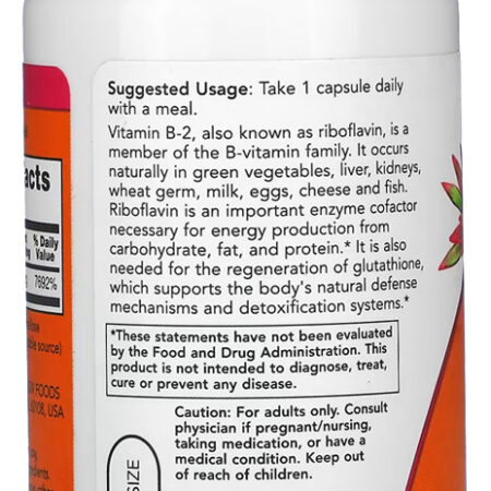 Vitamina B2 100mg Now Foods Riboflavina 100cáp Importado 4un - Imagem 4
