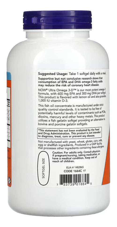 Ultra Omega 3d Now Foods 600epa/300dha 180soft Importado - Imagem 3