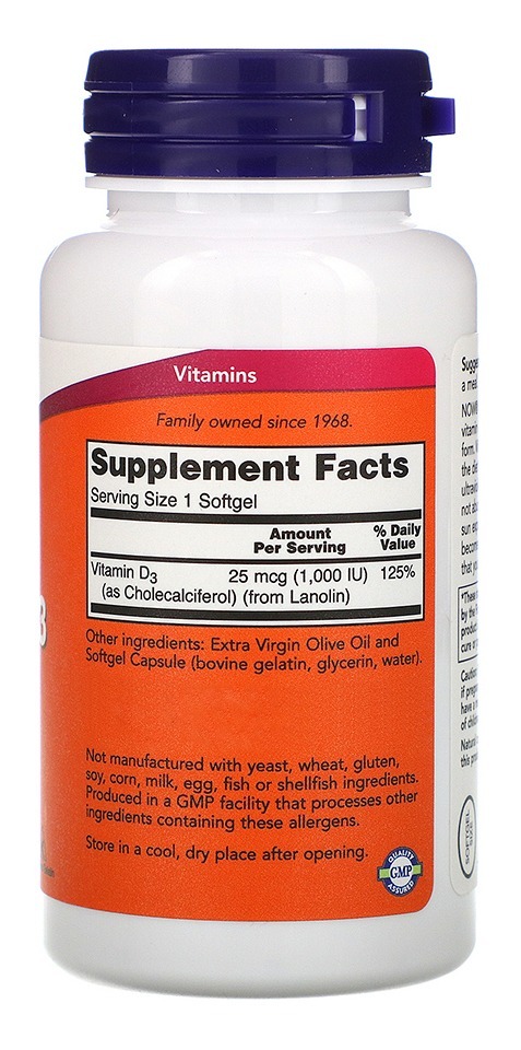 Vitamina D3 1000 Iu Alta Potência Now Foods 180softgls - Imagem 2