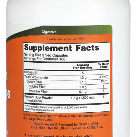 Fibra De Psyllium 500mg Now Foods Psyllium 500veg Caps 3un - Imagem 4
