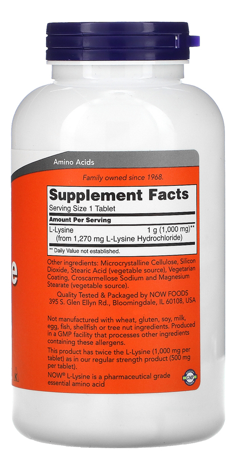 L-lysine Now Foods 1000mg L-lisina 250 Tabs Importado 3un - Imagem 3
