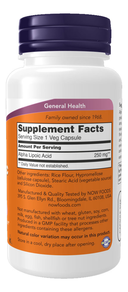 Now Foods Ácido Alfa Lipóico 250mg 60 Veg Cáps Importado - Imagem 2
