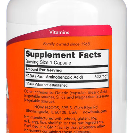 Paba 500mg Now Foods 100 Cápsulas Importado - Imagem 3