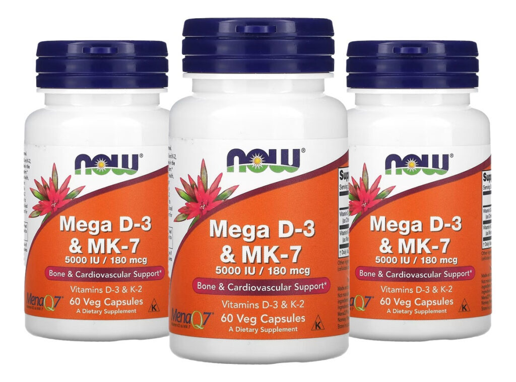 Mega D-3 5000iu E Mk-7 180mcg Now Foods 60 Veg Caps 3un Sabor Sem Sabor