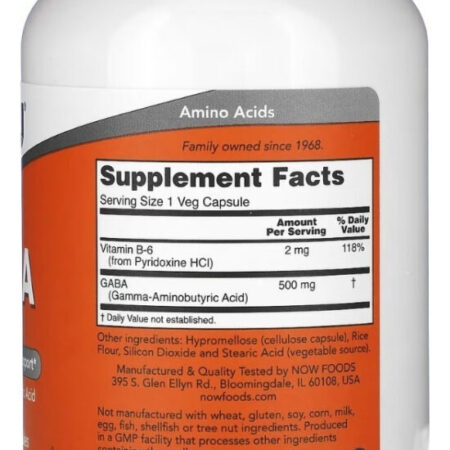 Gaba 500mg 200 Cápsulas Now Com Vitamina B6 - Imagem 2