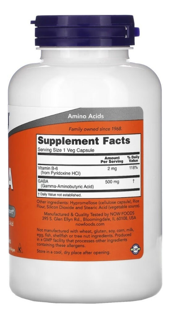 Gaba 500mg 200 Cápsulas Now Com Vitamina B6 - Imagem 2