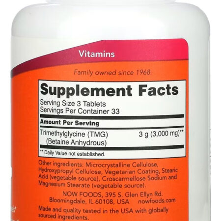Tmg Betaína 1000mg 100 Tabs Importado 4un Now Foods - Imagem 4
