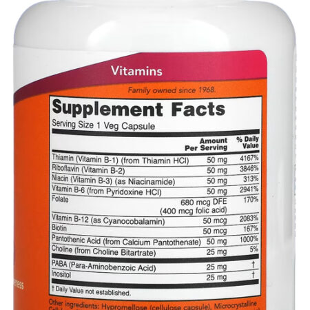 Vitamina B-50 Now Foods Vitaminas Complexo B 100veg Caps 5un - Imagem 4