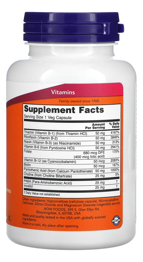 Vitamina B-50 Now Foods Vitaminas Complexo B 100veg Caps 5un - Imagem 4