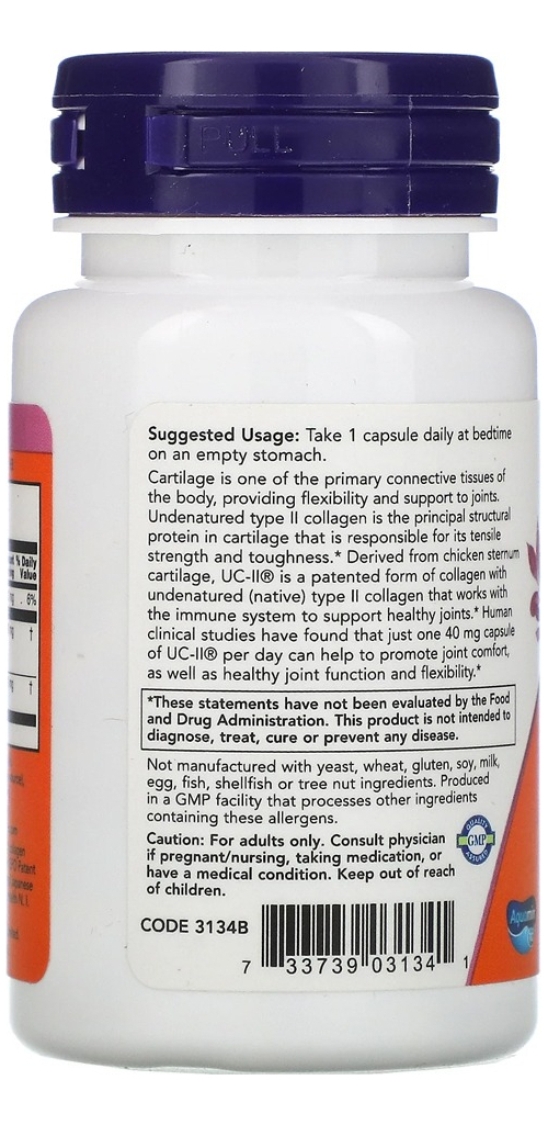 Colágeno Tipo 2 Uc-ii 40mg Now Foods 60 Veg Caps 3un - Imagem 3