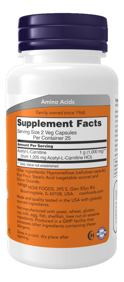 Acetil L-carnitina 500mg Now Foods 50veg Caps Importado 3un - Imagem 3