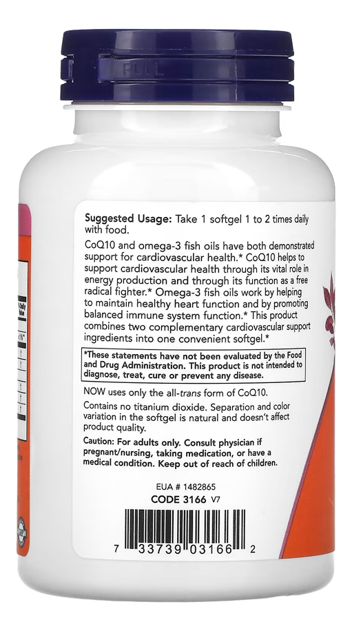 Coenzima Coq10 60mg+omega3 Now Foods 120sof + Porta Cápsulas - Imagem 3