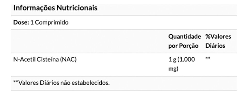 Nac N-acetil-cisteína 1000mg 60 Tabs Importado - Imagem 4