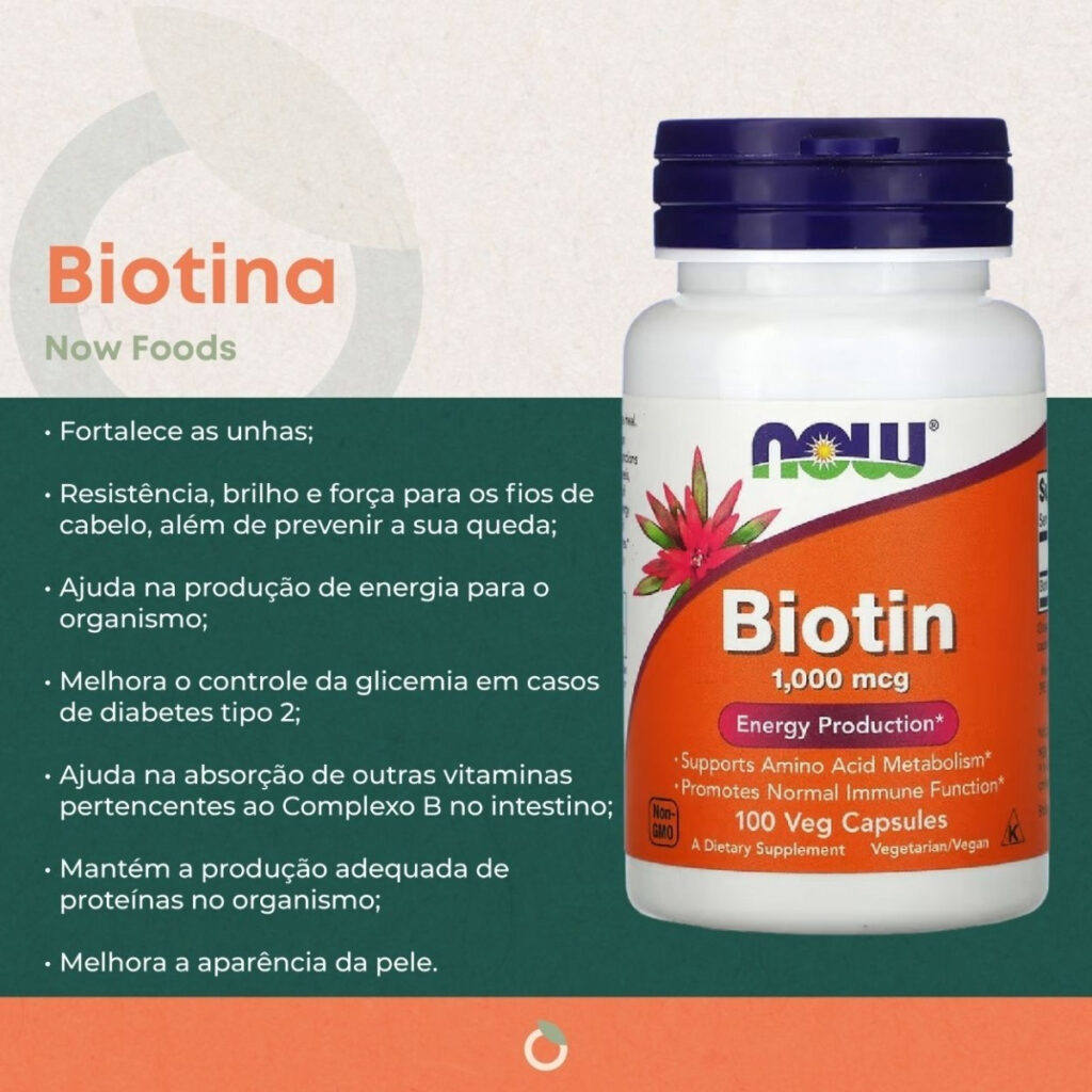 Biotina 1000 Mcg Now Foods 100 Cápsulas Importado - Imagem 3