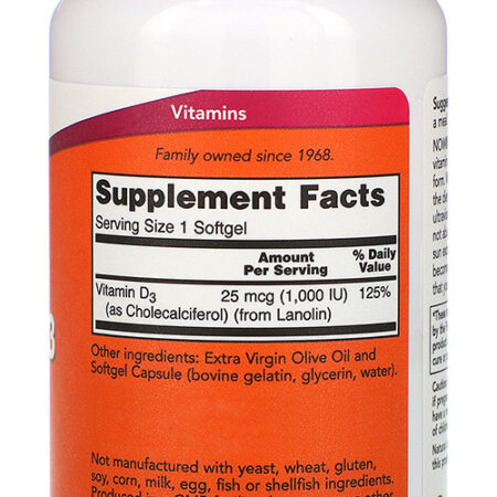 Now Foods Vitamina D3 1000iu 180soft Distribuidor Autorizado - Imagem 2