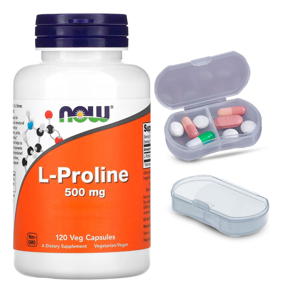 L-prolina 500mg Now Foods 120 Caps + Porta Cápsulas