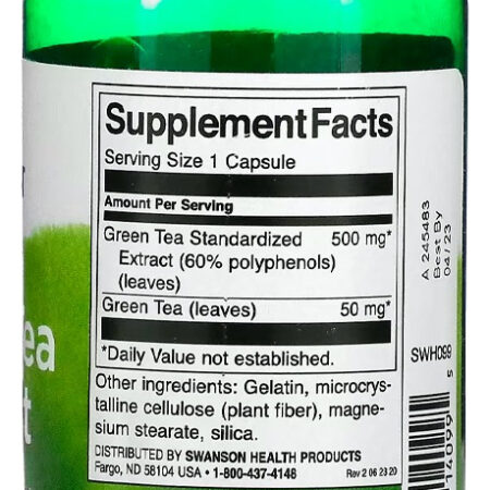 Extrato De Chá Verde 500mg Swanson 60 Caps + Porta Cápsulas - Imagem 3