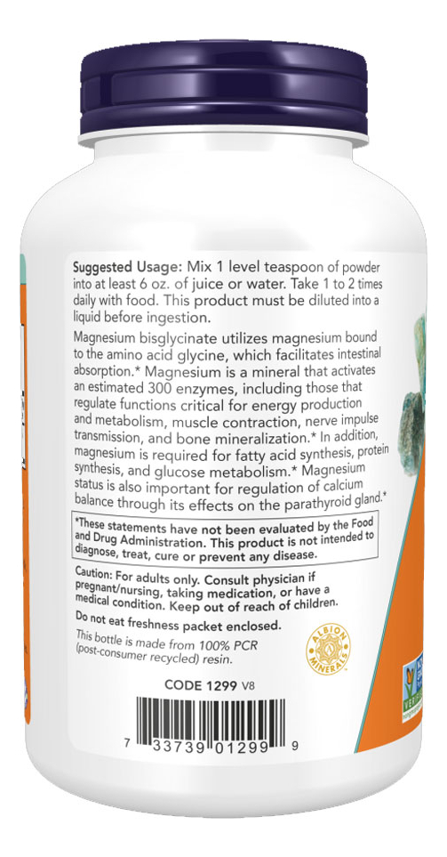 Now Foods Bisglicinato De Magnésio Em Pó 227g Importado - Imagem 3