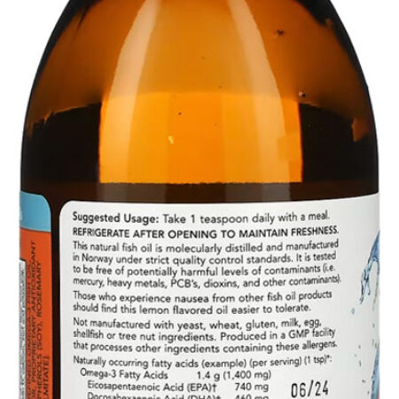 Ômega-3 Fish Oil 200ml Sabor Limão Importado 5un Now Foods - Imagem 3