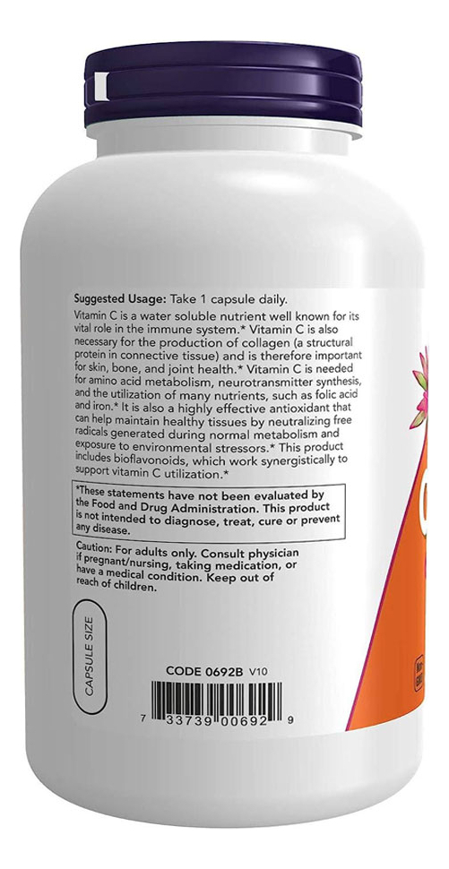 Now Foods Vitamina C-1000mg 250 Cápsulas Importado 2un - Imagem 4