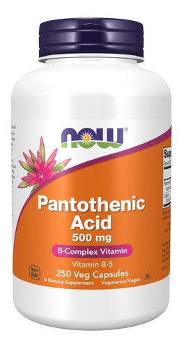 Ácido Pantotênico ( B5 ) 500mg 250 Veg Caps Now Foods Sabor Sem Sabor