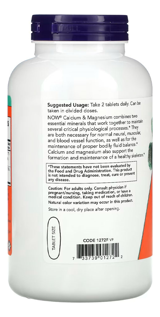 Cálcio E Magnésio 500/250mg 250 Tabs Importado 5un Now Foods - Imagem 3