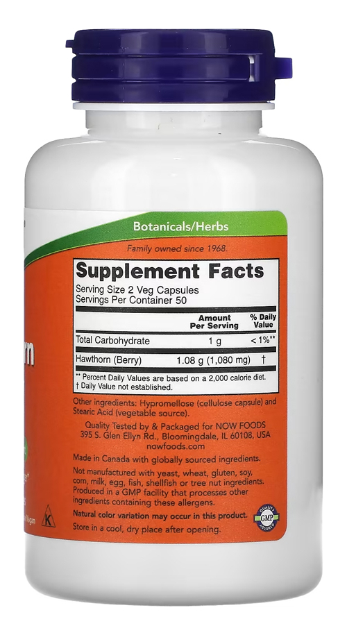 Hawthorn 540mg Baga Crataegus Now Foods 100veg Importado - Imagem 2