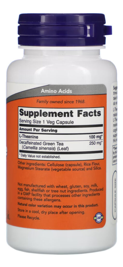 L-theanine Teanina 100mg Now Foods 90 Veg Cáps Importado 4un - Imagem 3