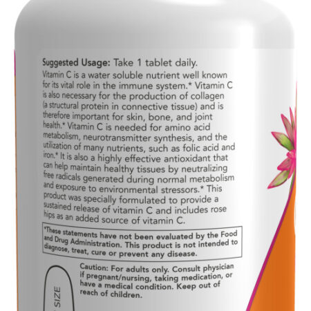Vitamina C 1000mg Rose Rips 100 Tab Time Release Now Foods Sabor Sem Sabor - Imagem 2