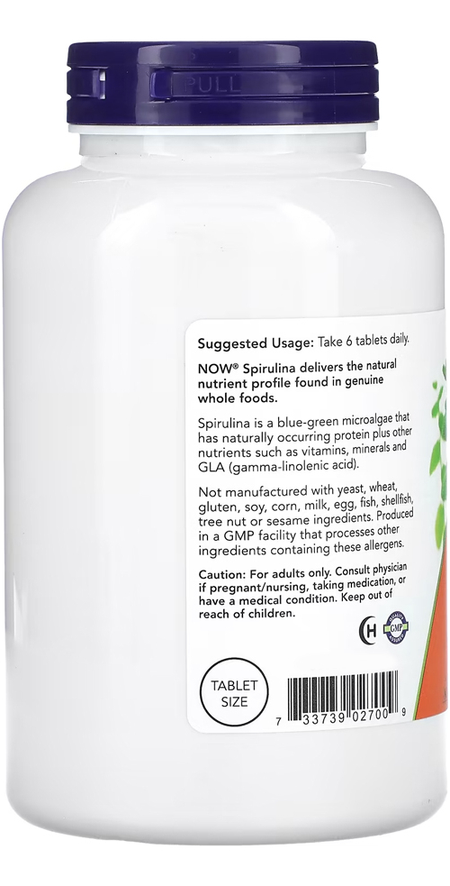 Spirulina Orgânica 500mg Now Foods 500 Tablets 4un - Imagem 5