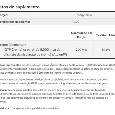 Cromo Gtf 200mcg Now Foods 100 Tablets Importado - Imagem 4