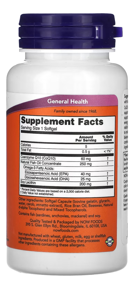 Coenzima Coq10 E Omega-3 Now Foods 60soft + Porta Cápsulas - Imagem 2