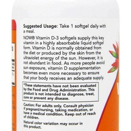 Vitamina D3 1000 Iu Alta Potência Now Foods 180softgls - Imagem 3