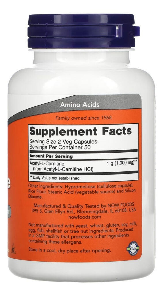 Suplemento En Cápsula Now Acetyl-l-carnitine X 100g - Imagem 2