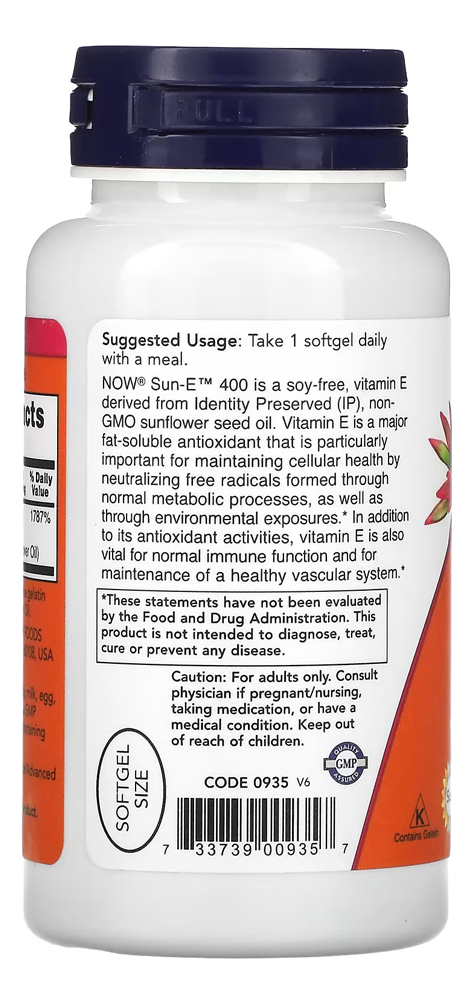 Vitamina E Sun-e 400 268mg Now Foods 60soft + Porta Cápsulas - Imagem 3